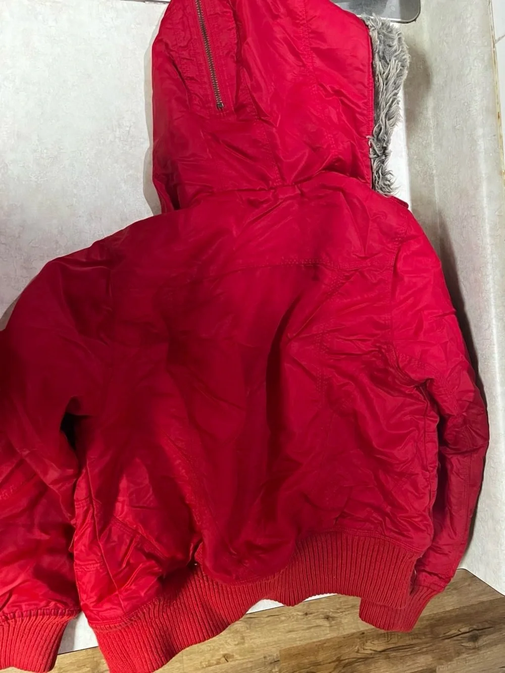 Cato Bright Red Hooded Puffer Jacket with Faux-Fur Trim